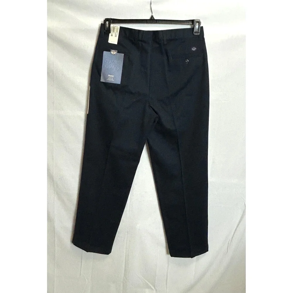 Dockers Mens Navy Blue Pleated Twill Classic Fit No Wrinkle Khaki Pant 36x31 NWT